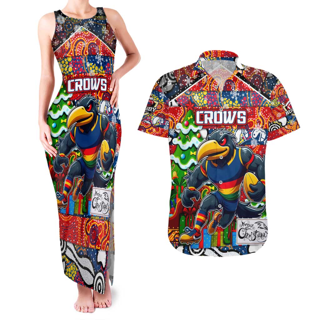 Custom Crows Rugby Merry Christmas Couples Matching Tank Maxi Dress and Hawaiian Shirt Indigenous Australian Art