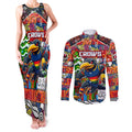 Custom Crows Rugby Merry Christmas Couples Matching Tank Maxi Dress and Long Sleeve Button Shirt Indigenous Australian Art