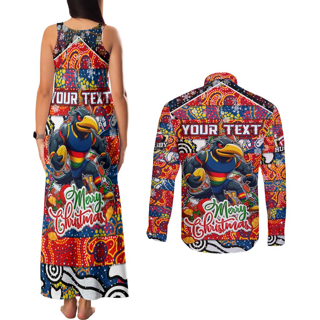 Custom Crows Rugby Merry Christmas Couples Matching Tank Maxi Dress and Long Sleeve Button Shirt Indigenous Australian Art