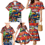 Custom Crows Rugby Merry Christmas Family Matching Mermaid Dress and Hawaiian Shirt Indigenous Australian Art