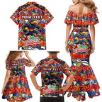 Custom Crows Rugby Merry Christmas Family Matching Mermaid Dress and Hawaiian Shirt Indigenous Australian Art