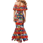 Custom Crows Rugby Merry Christmas Family Matching Mermaid Dress and Hawaiian Shirt Indigenous Australian Art