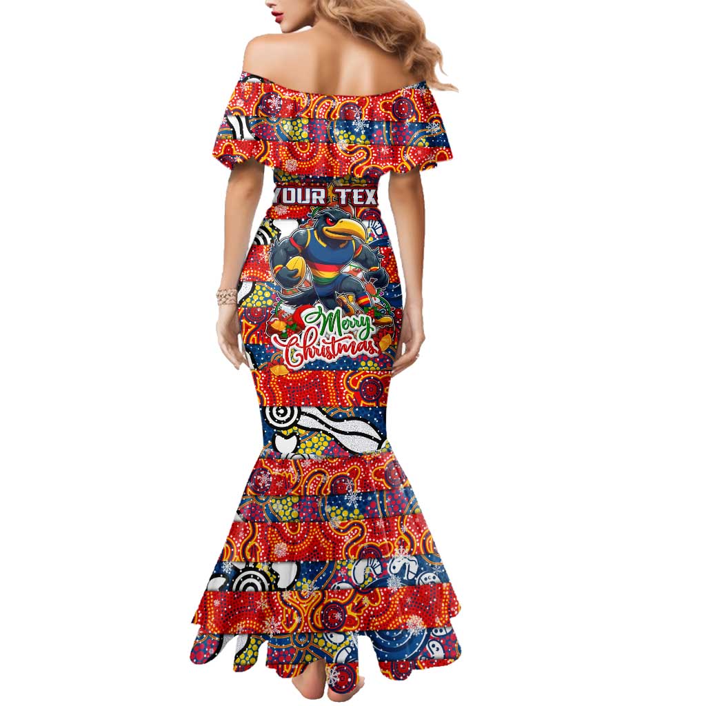 Custom Crows Rugby Merry Christmas Family Matching Mermaid Dress and Hawaiian Shirt Indigenous Australian Art
