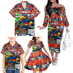 Custom Crows Rugby Merry Christmas Family Matching Off The Shoulder Long Sleeve Dress and Hawaiian Shirt Indigenous Australian Art