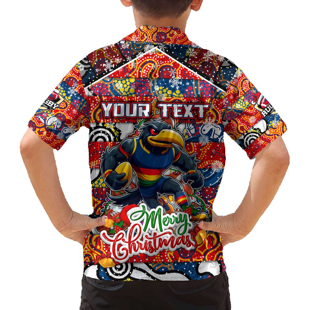 Custom Crows Rugby Merry Christmas Family Matching Off The Shoulder Long Sleeve Dress and Hawaiian Shirt Indigenous Australian Art