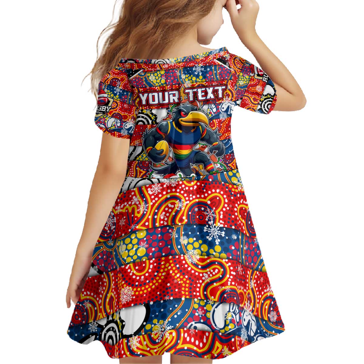 Custom Crows Rugby Merry Christmas Family Matching Off The Shoulder Long Sleeve Dress and Hawaiian Shirt Indigenous Australian Art