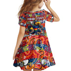 Custom Crows Rugby Merry Christmas Family Matching Off The Shoulder Long Sleeve Dress and Hawaiian Shirt Indigenous Australian Art