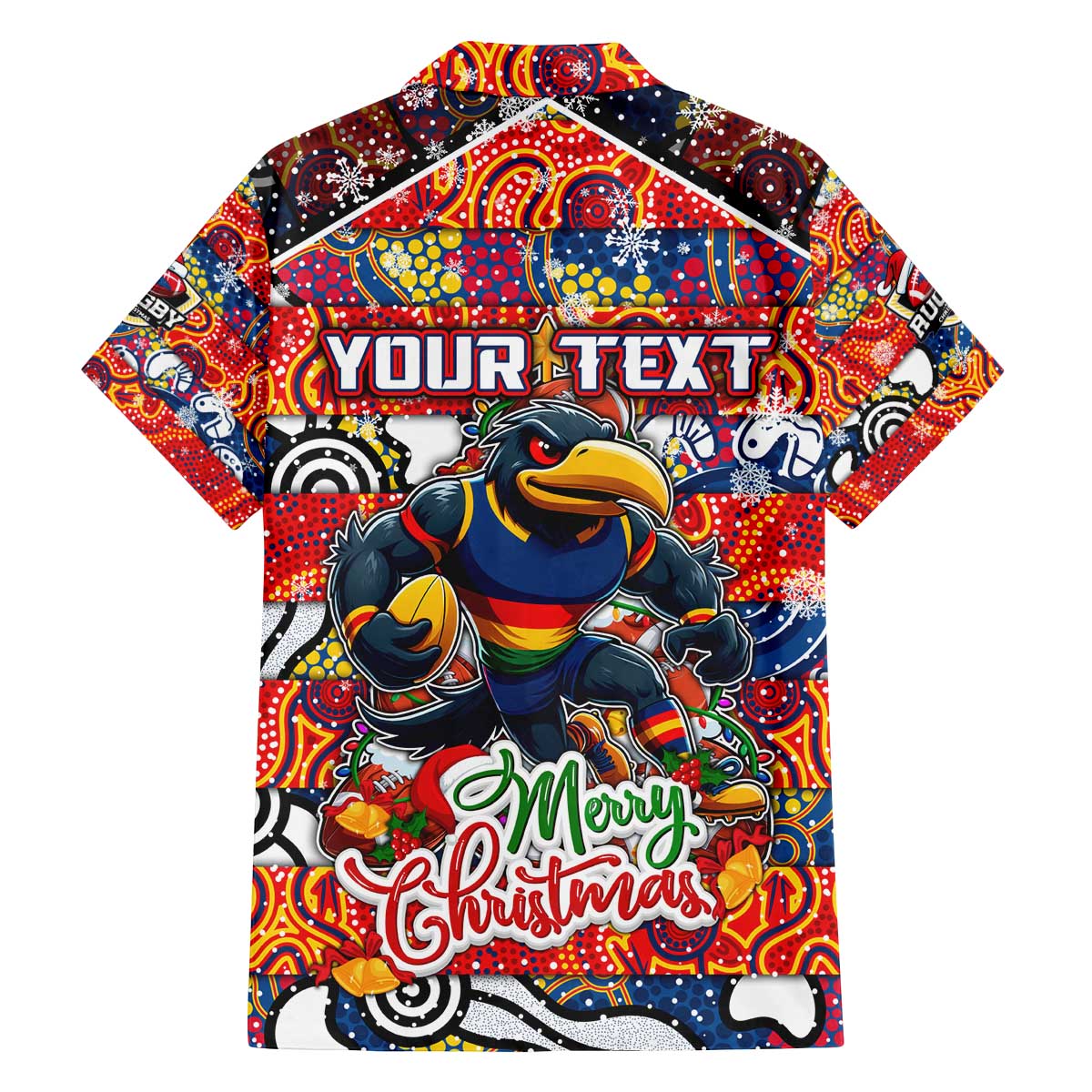Custom Crows Rugby Merry Christmas Family Matching Off The Shoulder Long Sleeve Dress and Hawaiian Shirt Indigenous Australian Art
