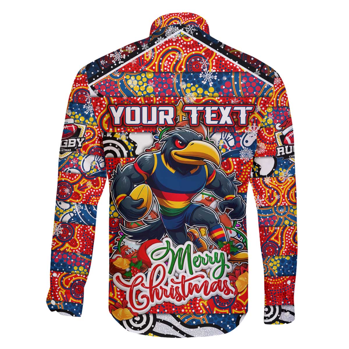 Custom Crows Rugby Merry Christmas Family Matching Off The Shoulder Long Sleeve Dress and Hawaiian Shirt Indigenous Australian Art