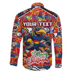 Custom Crows Rugby Merry Christmas Family Matching Off The Shoulder Long Sleeve Dress and Hawaiian Shirt Indigenous Australian Art