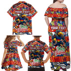 Custom Crows Rugby Merry Christmas Family Matching Off Shoulder Maxi Dress and Hawaiian Shirt Indigenous Australian Art