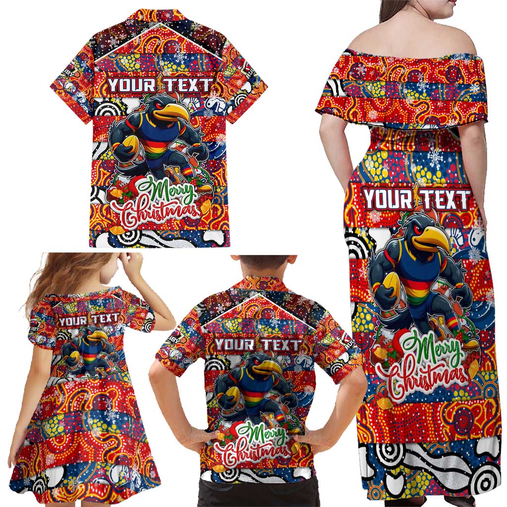 Custom Crows Rugby Merry Christmas Family Matching Off Shoulder Maxi Dress and Hawaiian Shirt Indigenous Australian Art