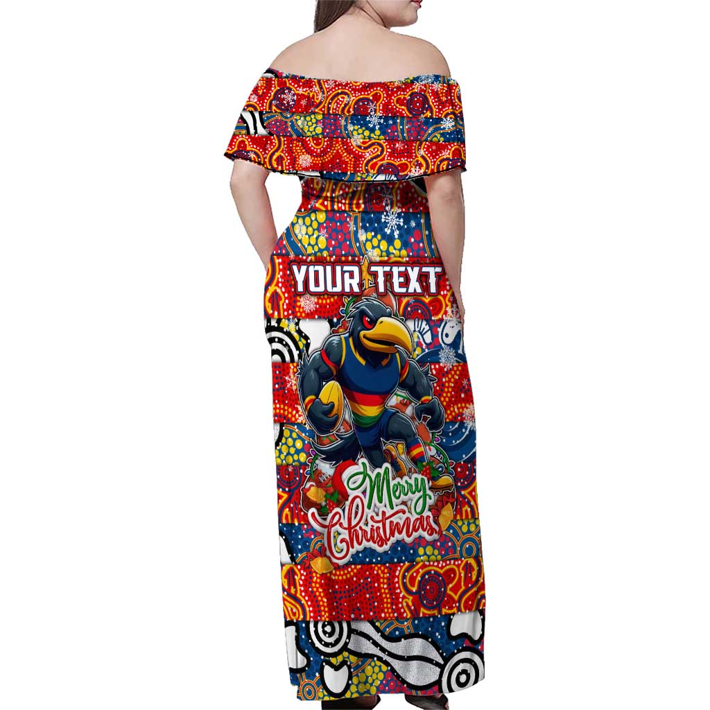 Custom Crows Rugby Merry Christmas Family Matching Off Shoulder Maxi Dress and Hawaiian Shirt Indigenous Australian Art