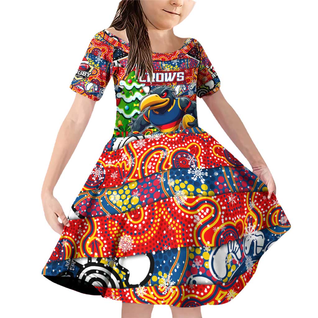 Custom Crows Rugby Merry Christmas Family Matching Off Shoulder Short Dress and Hawaiian Shirt Indigenous Australian Art