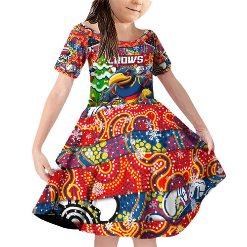 Custom Crows Rugby Merry Christmas Family Matching Off Shoulder Short Dress and Hawaiian Shirt Indigenous Australian Art