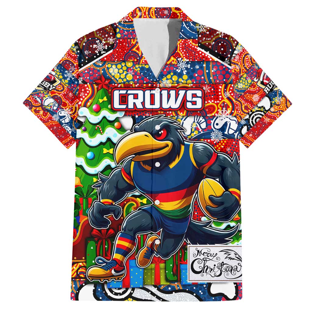 Custom Crows Rugby Merry Christmas Family Matching Off Shoulder Short Dress and Hawaiian Shirt Indigenous Australian Art