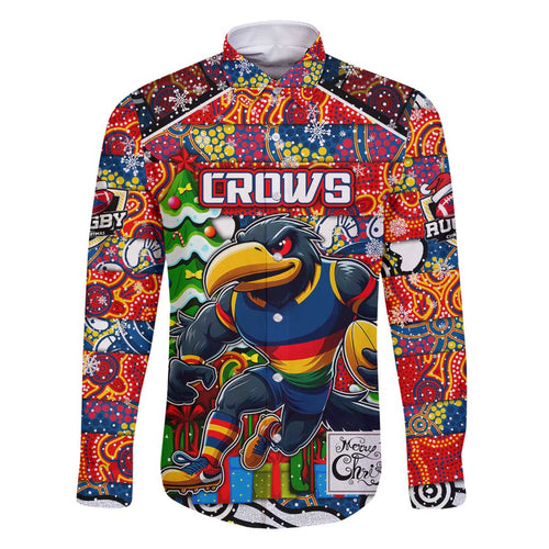 Custom Crows Rugby Merry Christmas Family Matching Off Shoulder Short Dress and Hawaiian Shirt Indigenous Australian Art