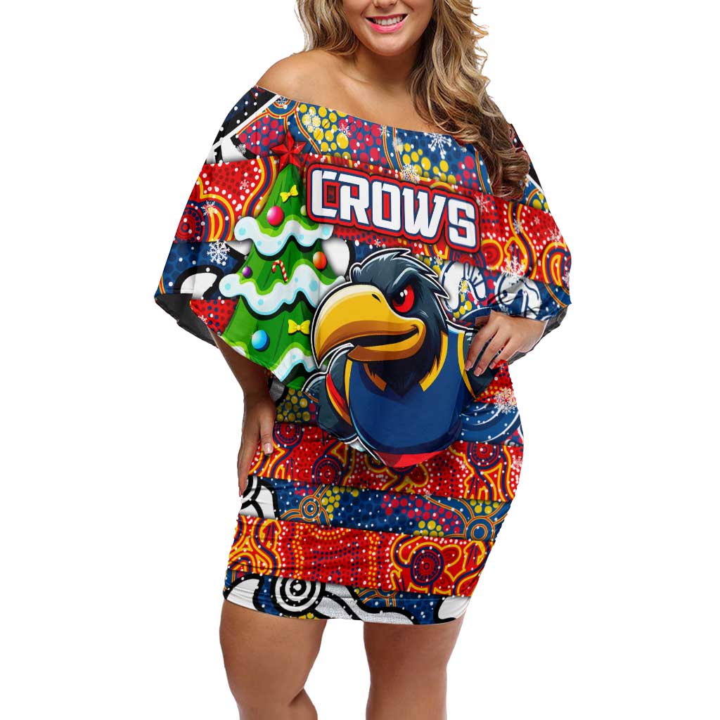 Custom Crows Rugby Merry Christmas Family Matching Off Shoulder Short Dress and Hawaiian Shirt Indigenous Australian Art