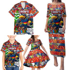 Custom Crows Rugby Merry Christmas Family Matching Puletasi and Hawaiian Shirt Indigenous Australian Art