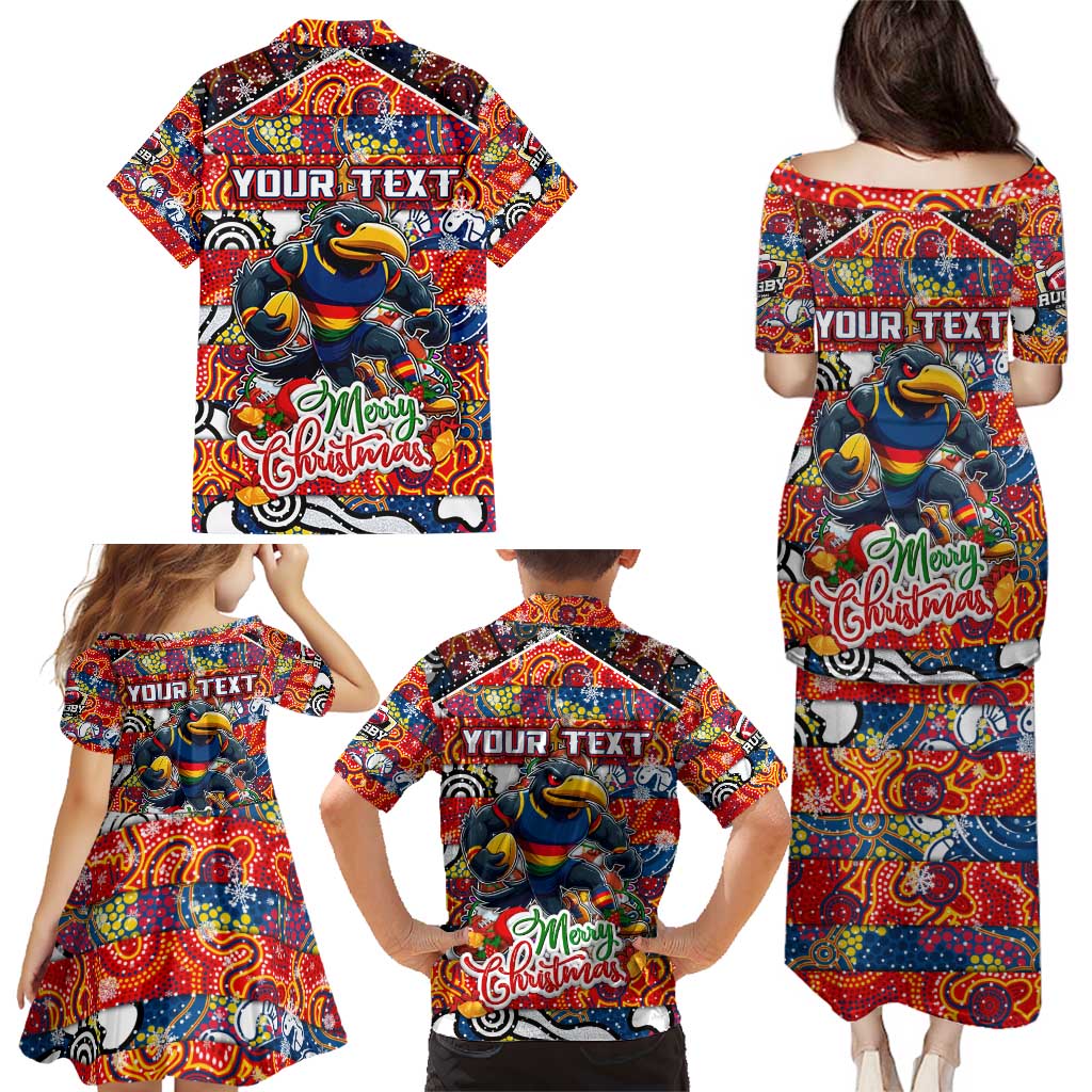 Custom Crows Rugby Merry Christmas Family Matching Puletasi and Hawaiian Shirt Indigenous Australian Art