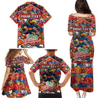 Custom Crows Rugby Merry Christmas Family Matching Puletasi and Hawaiian Shirt Indigenous Australian Art
