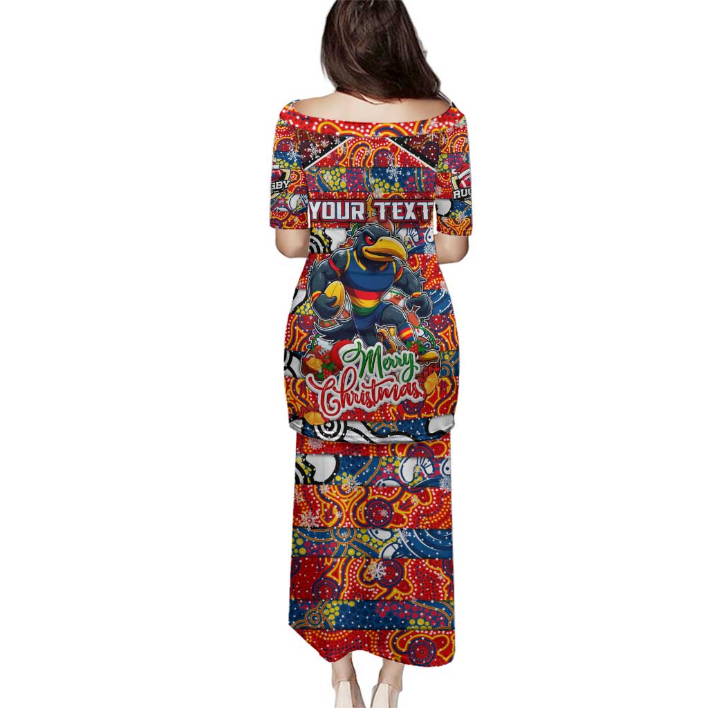 Custom Crows Rugby Merry Christmas Family Matching Puletasi and Hawaiian Shirt Indigenous Australian Art