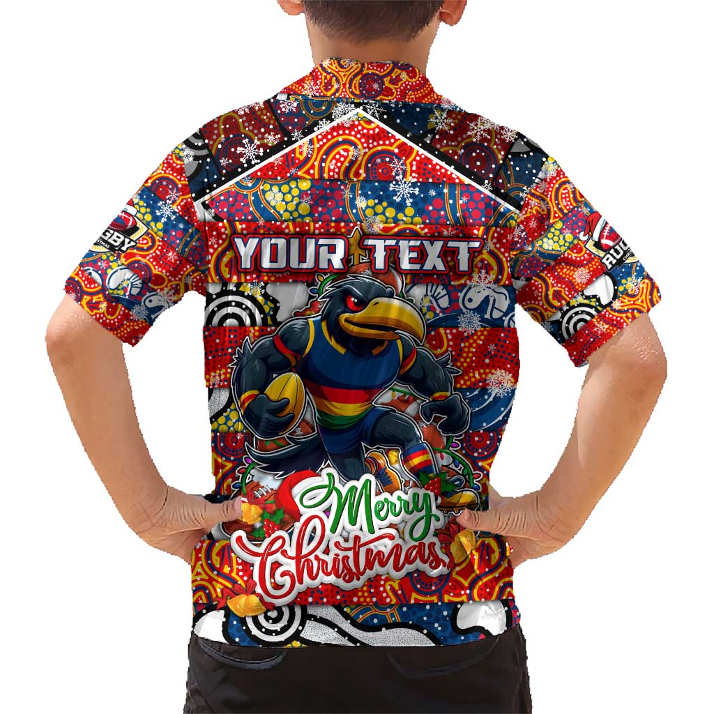 Custom Crows Rugby Merry Christmas Family Matching Short Sleeve Bodycon Dress and Hawaiian Shirt Indigenous Australian Art