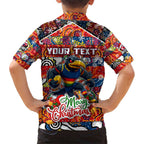 Custom Crows Rugby Merry Christmas Family Matching Short Sleeve Bodycon Dress and Hawaiian Shirt Indigenous Australian Art