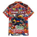 Custom Crows Rugby Merry Christmas Family Matching Short Sleeve Bodycon Dress and Hawaiian Shirt Indigenous Australian Art