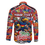 Custom Crows Rugby Merry Christmas Family Matching Short Sleeve Bodycon Dress and Hawaiian Shirt Indigenous Australian Art