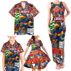 Custom Crows Rugby Merry Christmas Family Matching Tank Maxi Dress and Hawaiian Shirt Indigenous Australian Art