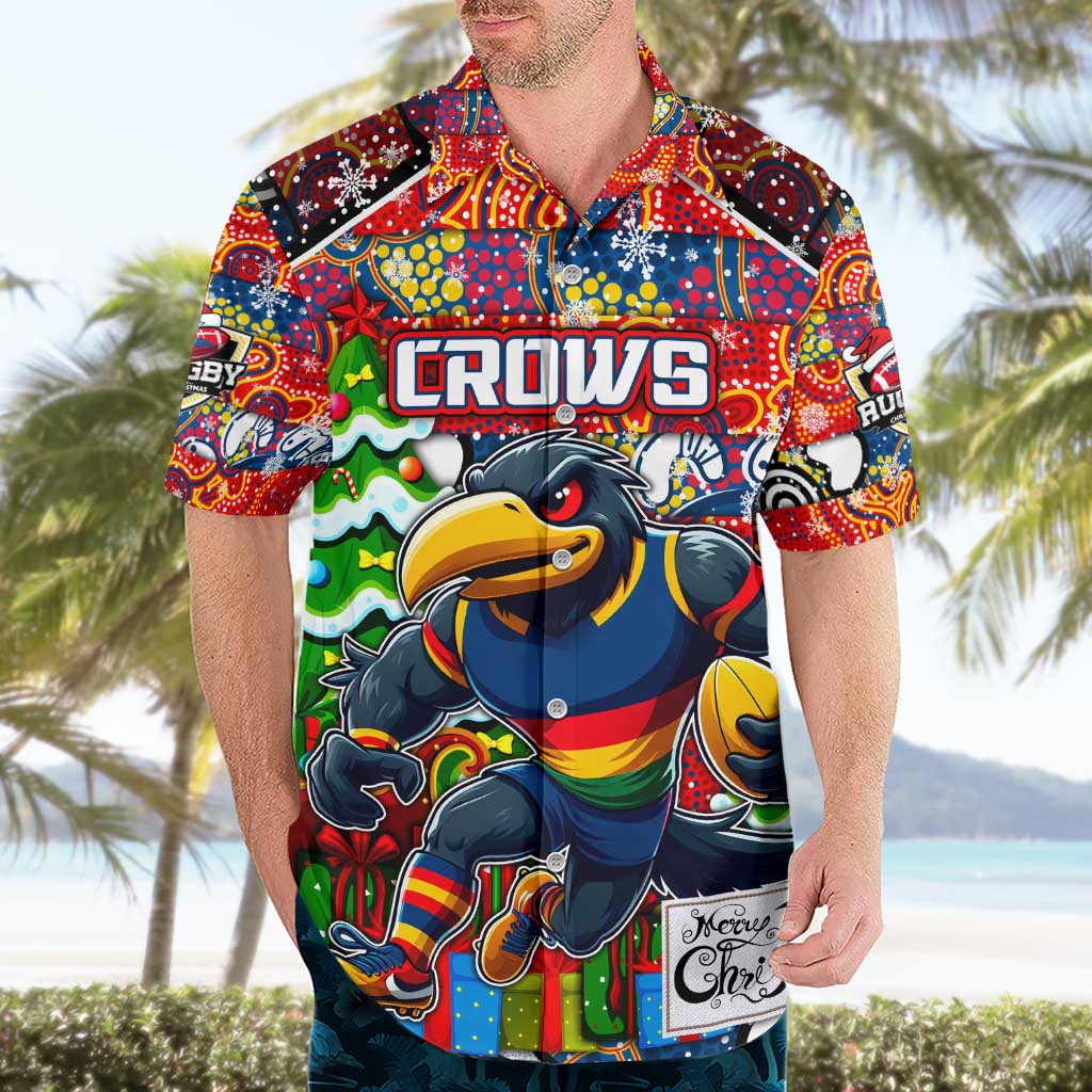 Custom Crows Rugby Merry Christmas Hawaiian Shirt Indigenous Australian Art