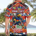 Custom Crows Rugby Merry Christmas Hawaiian Shirt Indigenous Australian Art
