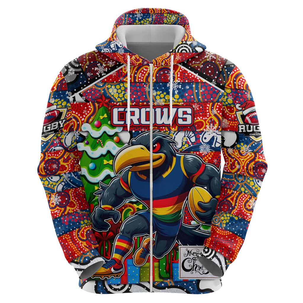 Custom Crows Rugby Merry Christmas Hoodie Indigenous Australian Art