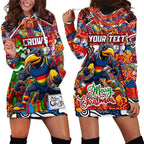 Custom Crows Rugby Merry Christmas Hoodie Dress Indigenous Australian Art