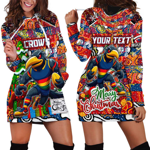 Custom Crows Rugby Merry Christmas Hoodie Dress Indigenous Australian Art