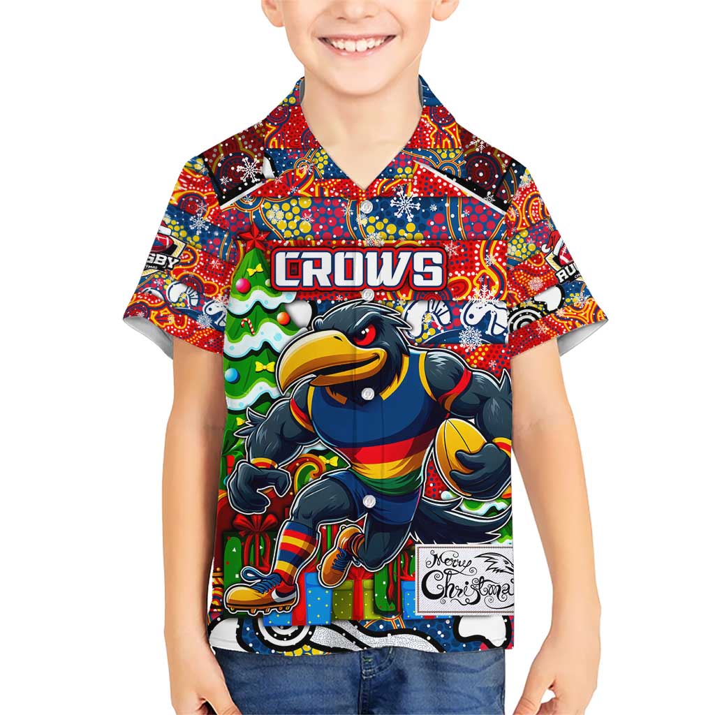 Custom Crows Rugby Merry Christmas Kid Hawaiian Shirt Indigenous Australian Art