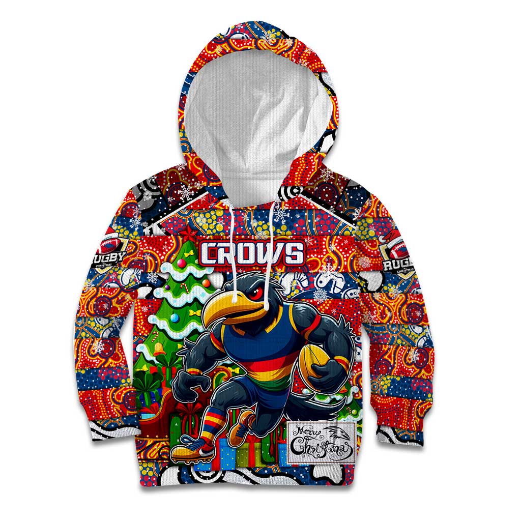 Custom Crows Rugby Merry Christmas Kid Hoodie Indigenous Australian Art