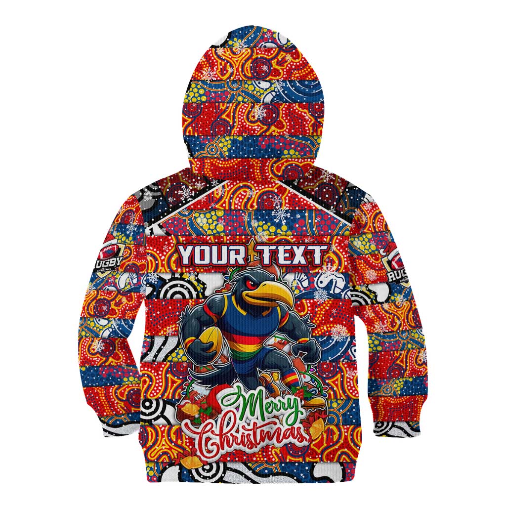 Custom Crows Rugby Merry Christmas Kid Hoodie Indigenous Australian Art