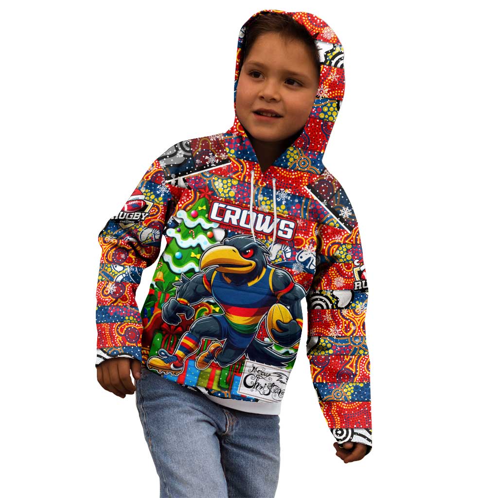 Custom Crows Rugby Merry Christmas Kid Hoodie Indigenous Australian Art