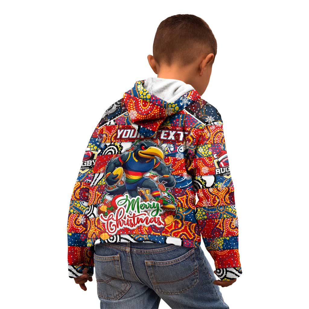 Custom Crows Rugby Merry Christmas Kid Hoodie Indigenous Australian Art