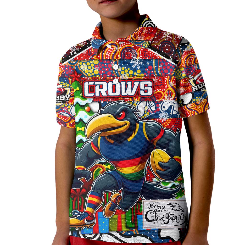 Custom Crows Rugby Merry Christmas Kid Polo Shirt Indigenous Australian Art