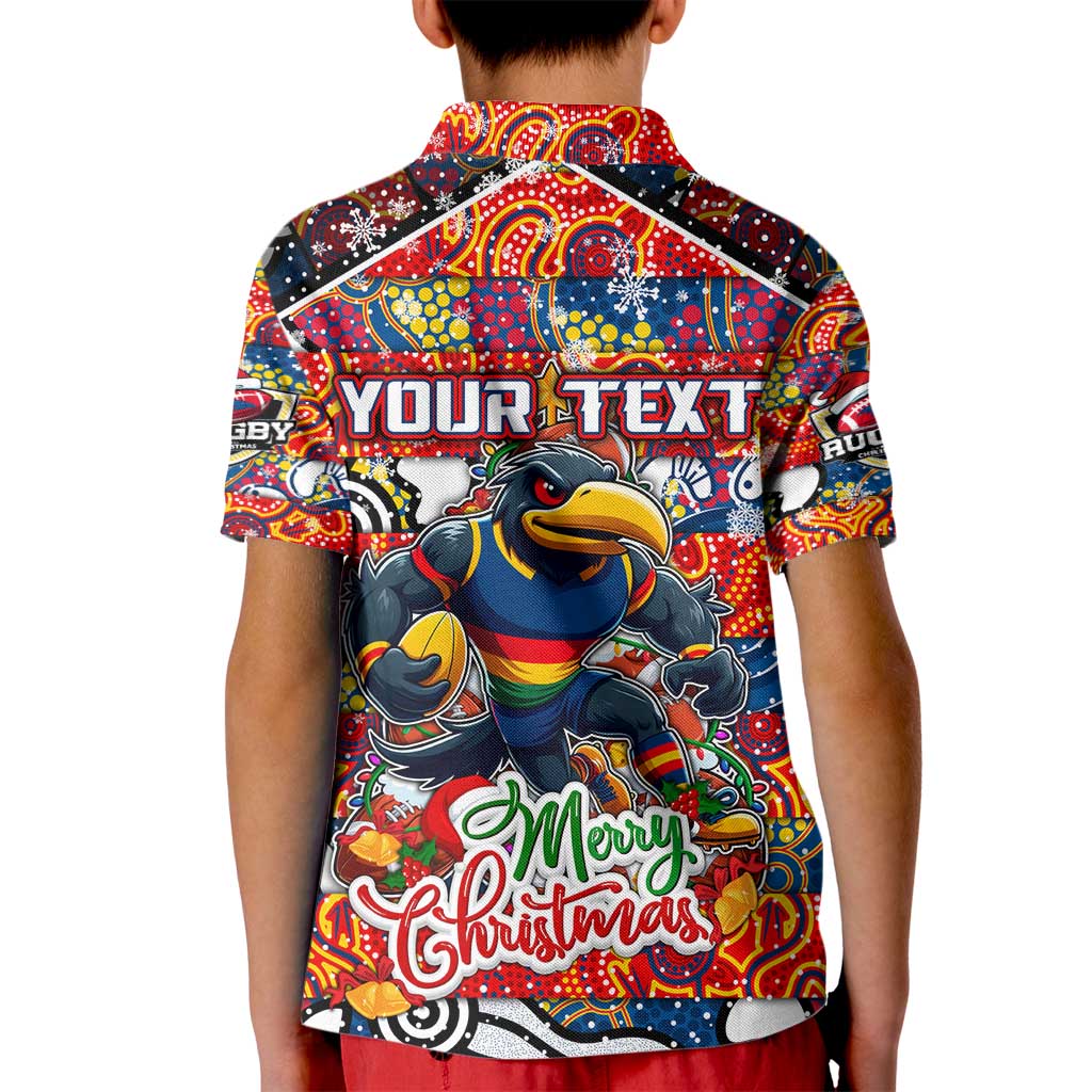 Custom Crows Rugby Merry Christmas Kid Polo Shirt Indigenous Australian Art