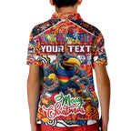 Custom Crows Rugby Merry Christmas Kid Polo Shirt Indigenous Australian Art