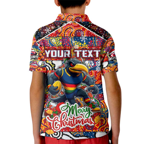 Custom Crows Rugby Merry Christmas Kid Polo Shirt Indigenous Australian Art