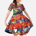 Custom Crows Rugby Merry Christmas Kid Short Sleeve Dress Indigenous Australian Art