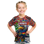 Custom Crows Rugby Merry Christmas Kid T Shirt Indigenous Australian Art