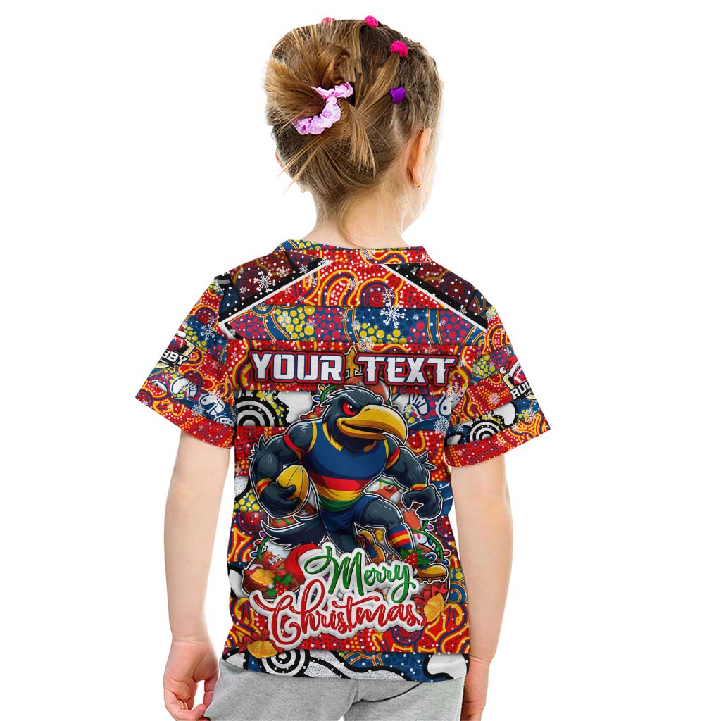 Custom Crows Rugby Merry Christmas Kid T Shirt Indigenous Australian Art