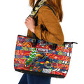 Crows Football Merry Christmas Leather Tote Bag Indigenous Australian Art