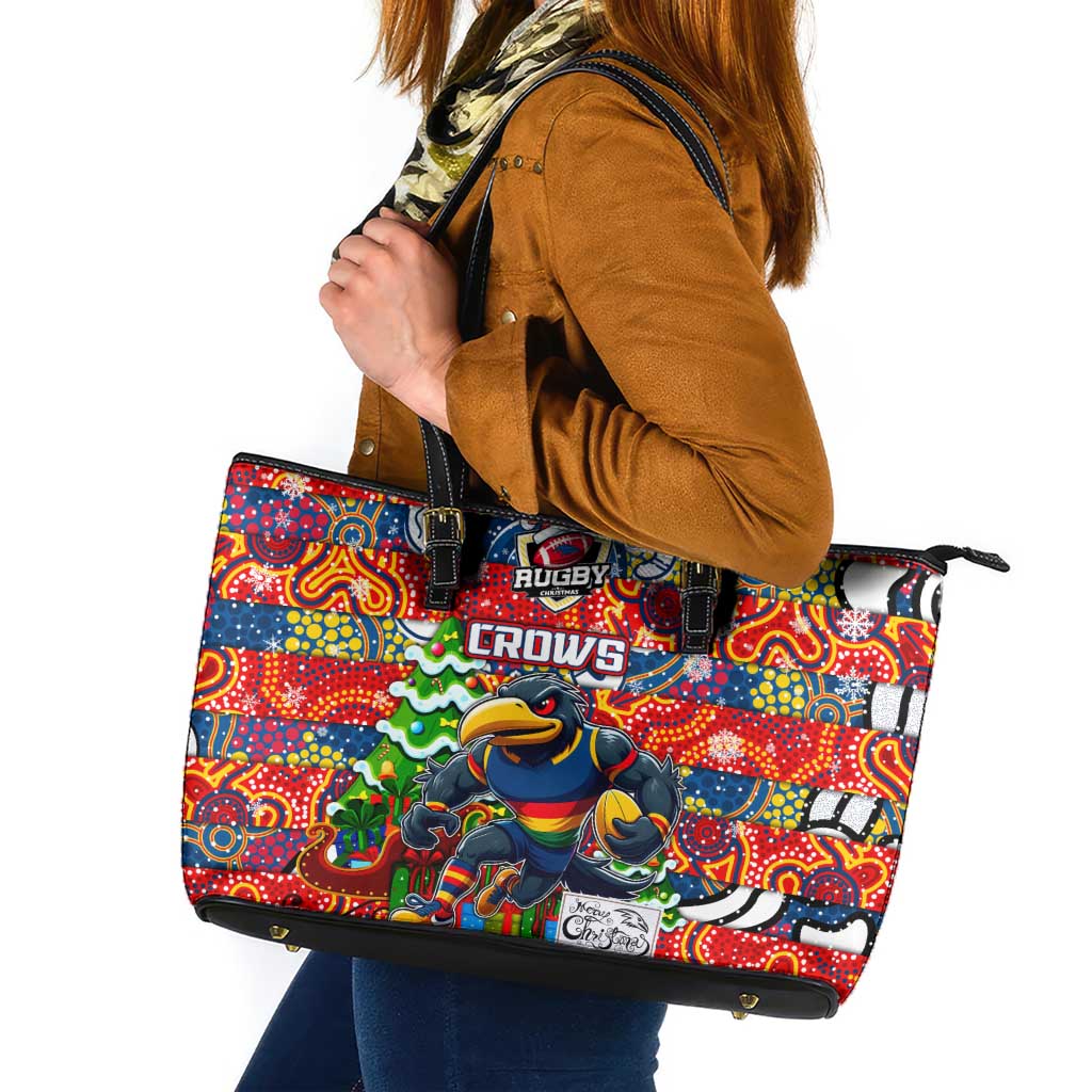 Crows Football Merry Christmas Leather Tote Bag Indigenous Australian Art